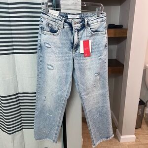 Light Blue Distressed Straight Leg Jeans